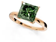 Solitaire Engagement Ring Setting for Fancy Green Princess Cut Center with Thin Rounded Plain Band and Prong Head in Rose Gold