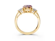3 Stone Engagement Ring Setting for Fancy Pink Heart-Shaped Center with Matching Side Accents and Prong Head in Yellow Gold