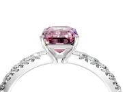 Solitaire Engagement Ring Setting for Fancy Pink Emerald Cut Center with Large Accent Band and Prong Head in Platinum