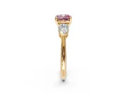 3 Stone Engagement Ring Setting for Fancy Pink Cushion Cut Center with Large Pear-Shaped Accents and Prong Head in Yellow Gold