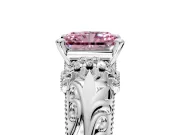 Solitaire Engagement Ring Setting for Fancy Pink Radiant Cut Center with Filigree Accent Basket and Prong Head in Platinum
