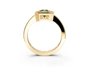 Halo Engagement Ring Setting for Fancy Green Emerald Cut Center with Milgrain Halo, Pave Band and Prong Head in Yellow Gold