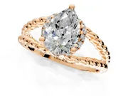 Halo Engagement Ring Setting for Pear-Shaped Center with Rope Twist Split Shank and Prong Head in Rose Gold