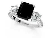 3 Stone Engagement Ring Setting for Fancy Black Radiant Cut Center with Crossover Basket, Pave Band and Prong Head in Platinum
