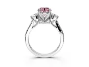 3 Stone Engagement Ring Setting for Fancy Pink Round Cut Center with Crossover Basket, Pave Band and Prong Head in Platinum