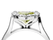 Single Halo Engagement Ring Setting for Fancy Yellow Heart-Shaped Center with Corner Claws, Plain Band and Prong Head in Sterling Silver