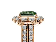 Large Accent Halo Engagement Ring Setting for Fancy Green Radiant Cut Center with Pave Split Shank and Prong Head in Rose Gold