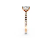 Solitaire Engagement Ring Setting for Radiant Cut Center with Band of Accents and Prong Head in Rose Gold