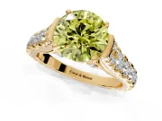 Solitaire Engagement Ring Setting for Fancy Yellow Round Cut Center with Pave Cathedral Shoulders and Prong Head in Yellow Gold