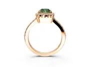 Halo Engagement Ring Setting for Fancy Green Cushion Cut Center with Inner Milgrain Border and Prong Head in Rose Gold