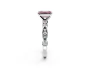 Solitaire Engagement Ring Setting for Fancy Pink Emerald Cut Center with Milgrain Bezel Accents and Prong Head in Platinum