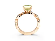 Solitaire Engagement Ring Setting for Fancy Yellow Asscher Cut Center with Bar-Station Pave Twist and Prong Head in Rose Gold