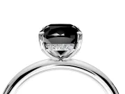 Hidden Halo Engagement Ring Setting for Fancy Black Cushion Cut Center with Thin Rounded Band and Prong Head in Platinum