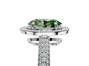 Milgrain Halo Engagement Ring Setting for Fancy Green Oval Center with Three-Sided Pave Band and Prong Head in Platinum