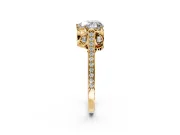 Cathedral Engagement Ring Setting for Heart-Shaped Center with Antique-Style Pave Band and Prong Head in Yellow Gold