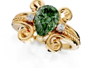 Solitaire Engagement Ring Setting for Fancy Green Pear-Shaped Center with Twisted Band and Scroll Prong Head in Yellow Gold