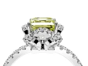 Halo Engagement Ring Setting for Fancy Yellow Asscher Cut Center with Openwork Halo, Pave Band and Prong Head in White Gold