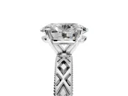 Solitaire Engagement Ring Setting for Oval Center with Milgrain X Pattern Band and Prong Head in White Gold