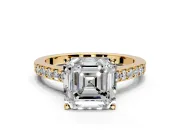Solitaire Engagement Ring Setting for Asscher Cut Center with Crossover Accents and Prong Head in Yellow Gold