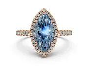 Accent Halo Engagement Ring Setting for Fancy Blue Marquise Center with Full-Length Pave Band and Prong Head in Rose Gold