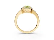 Halo Engagement Ring Setting for Fancy Yellow Oval Center with Heart-Shaped Openwork, Pave Band and Prong Head in Yellow Gold