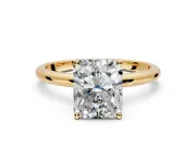 Hidden Halo Engagement Ring Setting for Radiant Cut Center with Thin Round-Wire Band and Prong Head in Yellow Gold