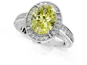 Halo Engagement Ring Setting for Fancy Yellow Oval Center with Framed Halo, Pave Band and Prong Head in Sterling Silver