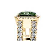 Halo Engagement Ring Setting for Fancy Green Radiant Cut Center with Wide-Open Pave Split Shank and Prong Head in Yellow Gold