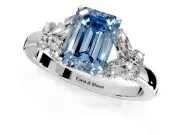 Solitaire Engagement Ring Setting for Fancy Blue Emerald Cut Center with Marquise Flower Shoulders and Prong Head in Sterling Silver