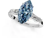 Bar-Set Engagement Ring Setting for Fancy Blue Marquise Center with Tapered Baguette Accents and Prong Head in White Gold