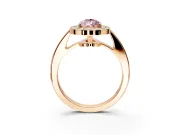 Bezel-Framed Halo Engagement Ring Setting for Fancy Pink Pear-Shaped Center with Pave Band and Prong Head in Rose Gold