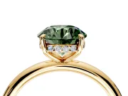 Hidden Halo Engagement Ring Setting for Fancy Green Round Cut Center with Thin Rounded Band and Prong Head in Yellow Gold
