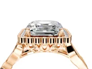 Halo Engagement Ring Setting for Asscher Cut Center with Leaf Motif Split Shank and Prong Head in Rose Gold