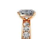 Solitaire Engagement Ring Setting for Emerald Cut Center with Channel-Set Accents and Prong Head in Rose Gold