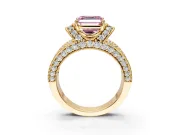 Pave Engagement Ring Setting for Fancy Pink Asscher Cut Center with Curved Accent Rows, Openwork and Prong Head in Yellow Gold