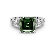 Solitaire Engagement Ring Setting for Fancy Green Asscher Cut Center with Filigree Band and Prong Head in White Gold