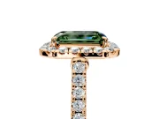 Halo Engagement Ring Setting for Fancy Green Emerald Cut Center with Narrowing Pave Band and Prong Head in Rose Gold