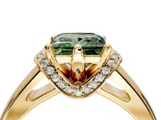 Solitaire Engagement Ring Setting for Fancy Green Princess Cut Center with Wide Band, Pave Collar and Prong Head in Yellow Gold