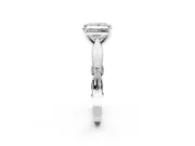 Solitaire Engagement Ring Setting for Princess Cut Center with Carved Leaf Shoulders and Prong Head in Sterling Silver