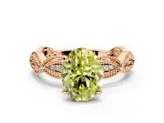 Solitaire Engagement Ring Setting for Fancy Yellow Oval Center with Marquise Panel Band and Prong Head in Rose Gold