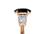 3 Stone Engagement Ring Setting for Fancy Black Oval Center with Large Pear-Shaped Accents and Prong Head in Rose Gold