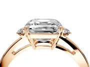 3 Stone Engagement Ring Setting for Asscher Cut Center with Low-Set Round Cut Accents and Prong Head in Rose Gold