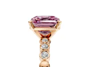 Solitaire Engagement Ring Setting for Fancy Pink Asscher Cut Center with Bezel-Dot Beaded Band and Prong Head in Rose Gold