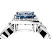 Halo Engagement Ring Setting for Fancy Blue Princess Cut Center with Floral Band and Prong Head in Platinum