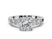 5 Stone Engagement Ring Setting for Cushion Cut Center with Plain Band and Prong Head in Sterling Silver