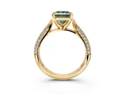 Solitaire Engagement Ring Setting for Fancy Green Princess Cut Center with Multi-Row Accents and Prong Head in Yellow Gold