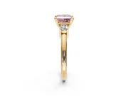3 Stone Engagement Ring Setting for Fancy Pink Princess Cut Center with Wide Plain Band and Prong Head in Yellow Gold