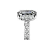Solitaire Engagement Ring Setting for Emerald Cut Center with Fine Pave Band and Prong Head in Platinum