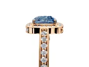 Halo Engagement Ring Setting for Fancy Blue Cushion Cut Center with Framed Halo, Pave Band and Prong Head in Rose Gold