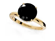Solitaire Engagement Ring Setting for Fancy Black Round Cut Center with Fine Wire Band and Prong Head in Yellow Gold